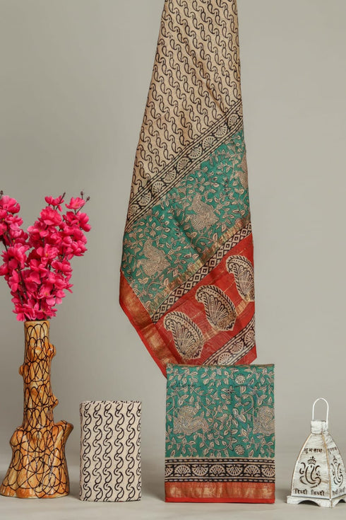 Peacock Print Maheshwari Silk Suit Set (MSL36)